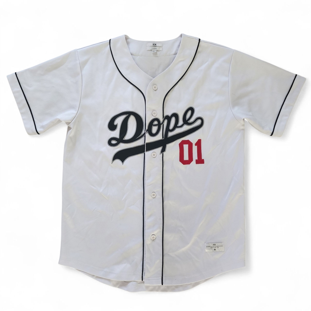 DOPE White Poly Baseball Jersey Large Excellent
